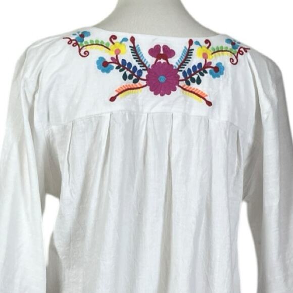 Boho Bell Sleeve Embroidered Tunic Top Pink Blue Multi Women’s Size Large - Picture 8 of 12